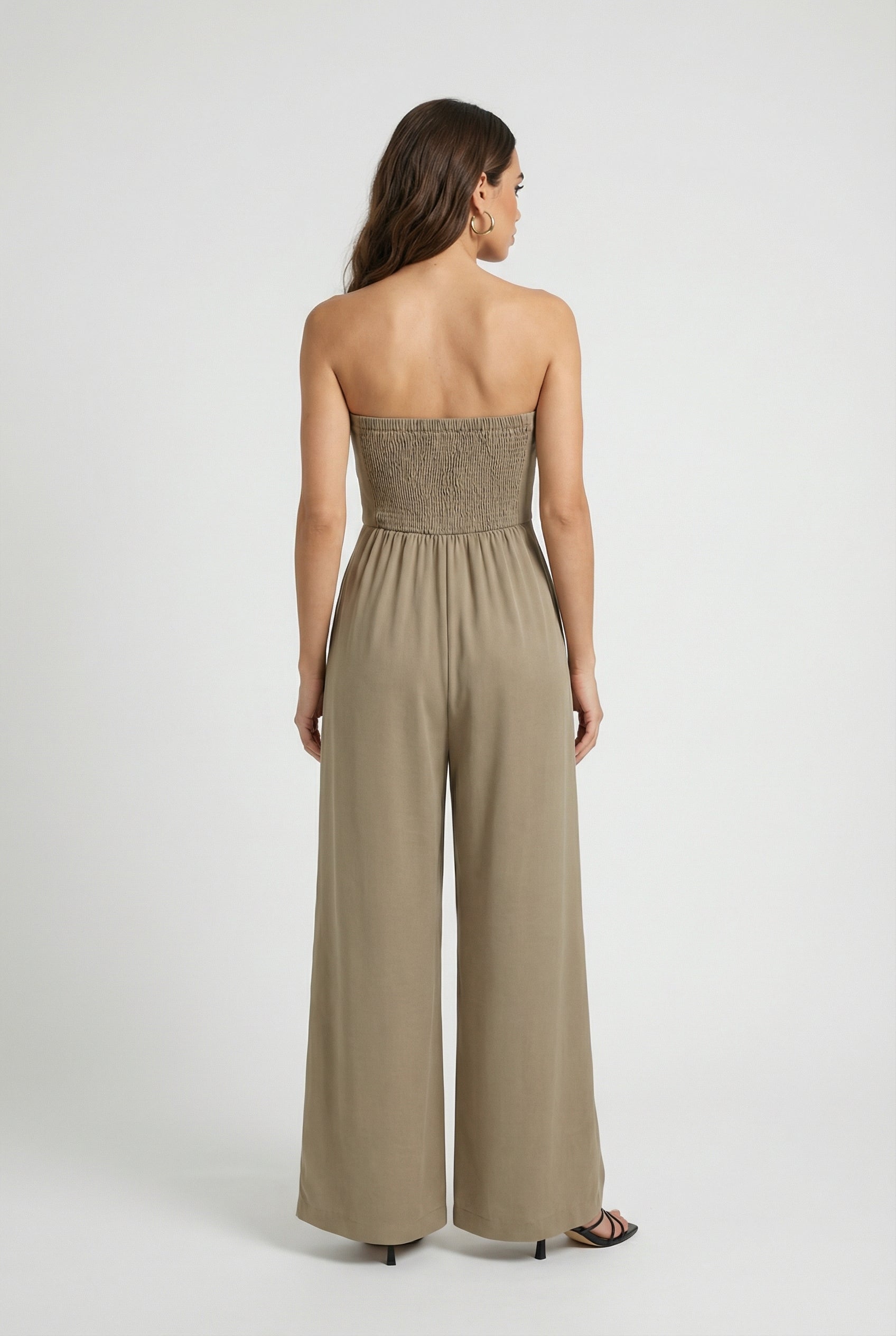 Strapless Jumpsuit with Wide-Leg - Refined Simplicity in Khaki