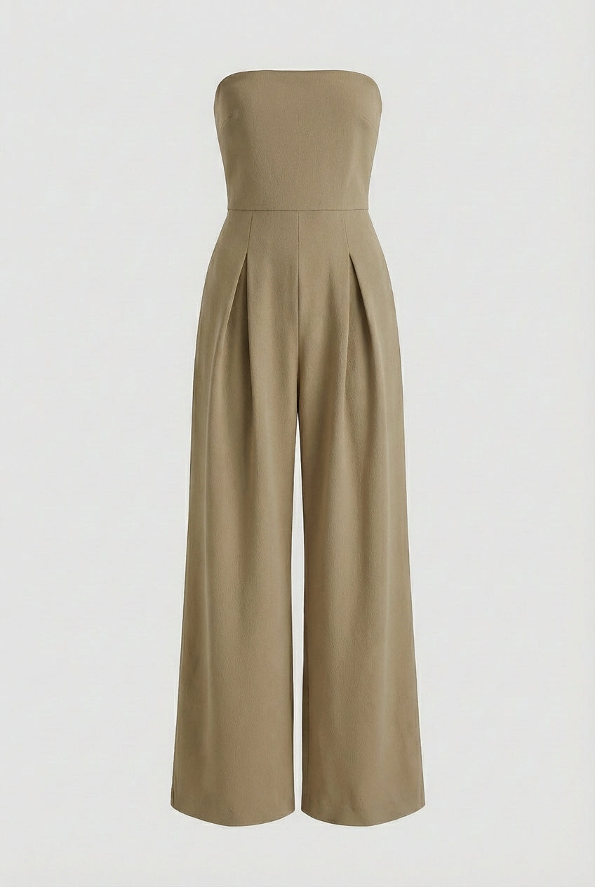 Strapless Jumpsuit with Wide-Leg - Refined Simplicity in Khaki