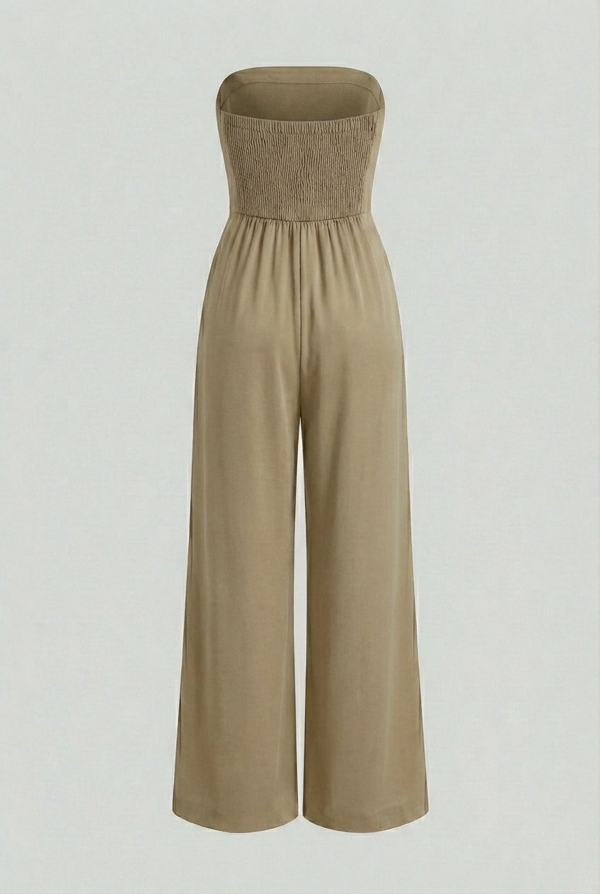 Strapless Jumpsuit with Wide-Leg - Refined Simplicity in Khaki