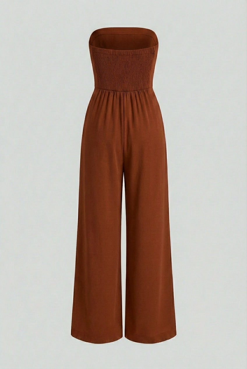 Strapless Jumpsuit with Wide-Leg - Timeless Elegance in Rust Brown