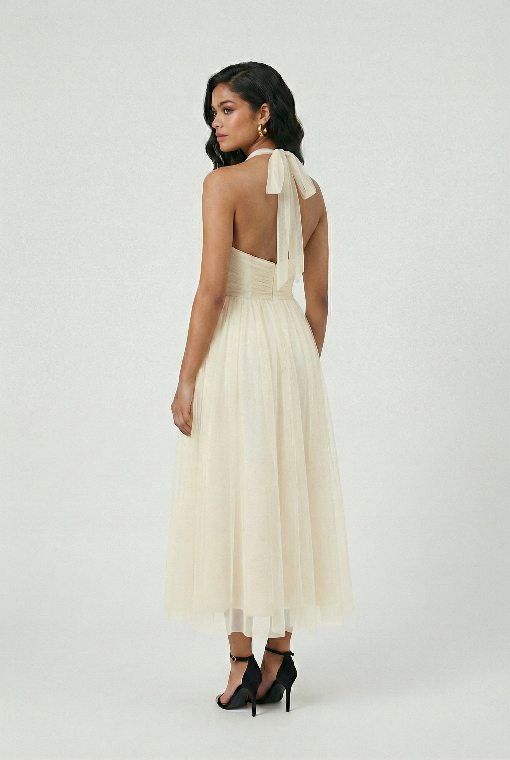 Cream High Neck Midi Dress