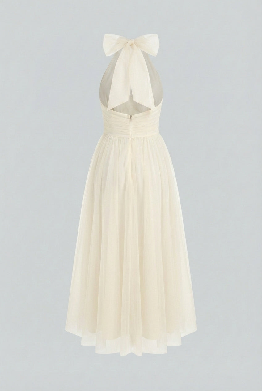 Cream High Neck Midi Dress