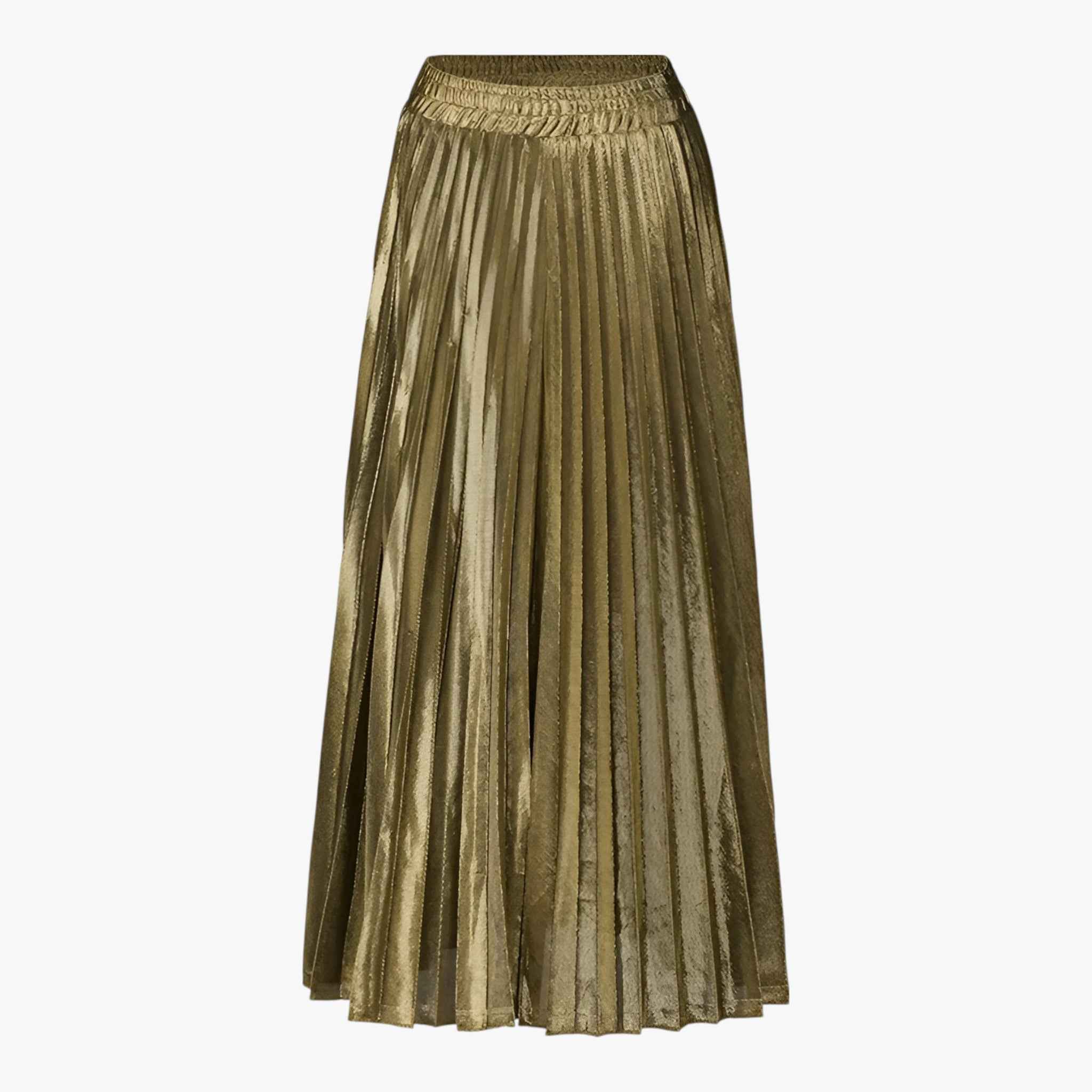 Damesrokken : Vrouwen Plissé Lange Rok Goud - Stijlvolle Elegantie voor elke Gelegenheid in Goud van Vanda Liamo