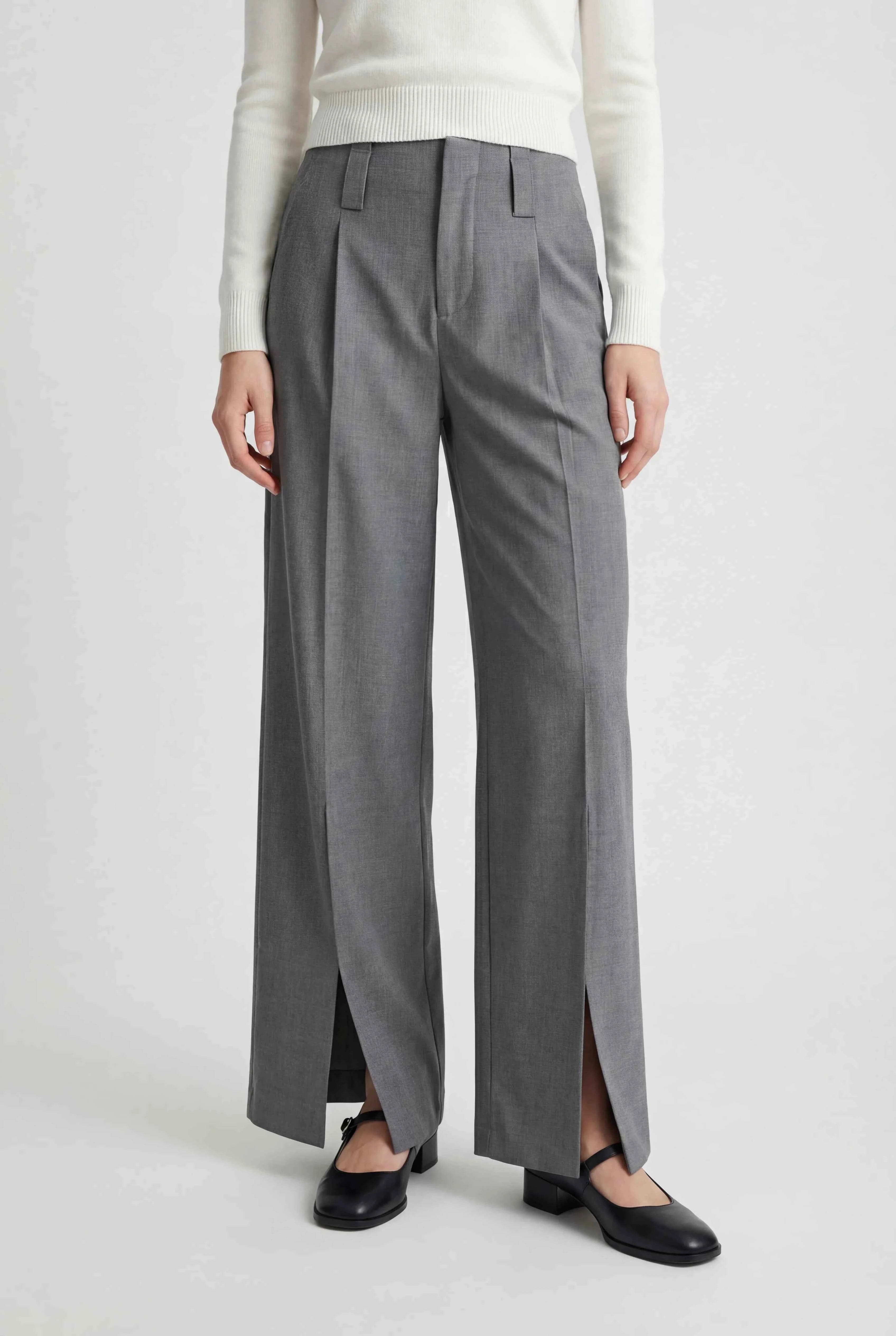 Vrouwen Hoge Taille Grijs Geplooide Broek