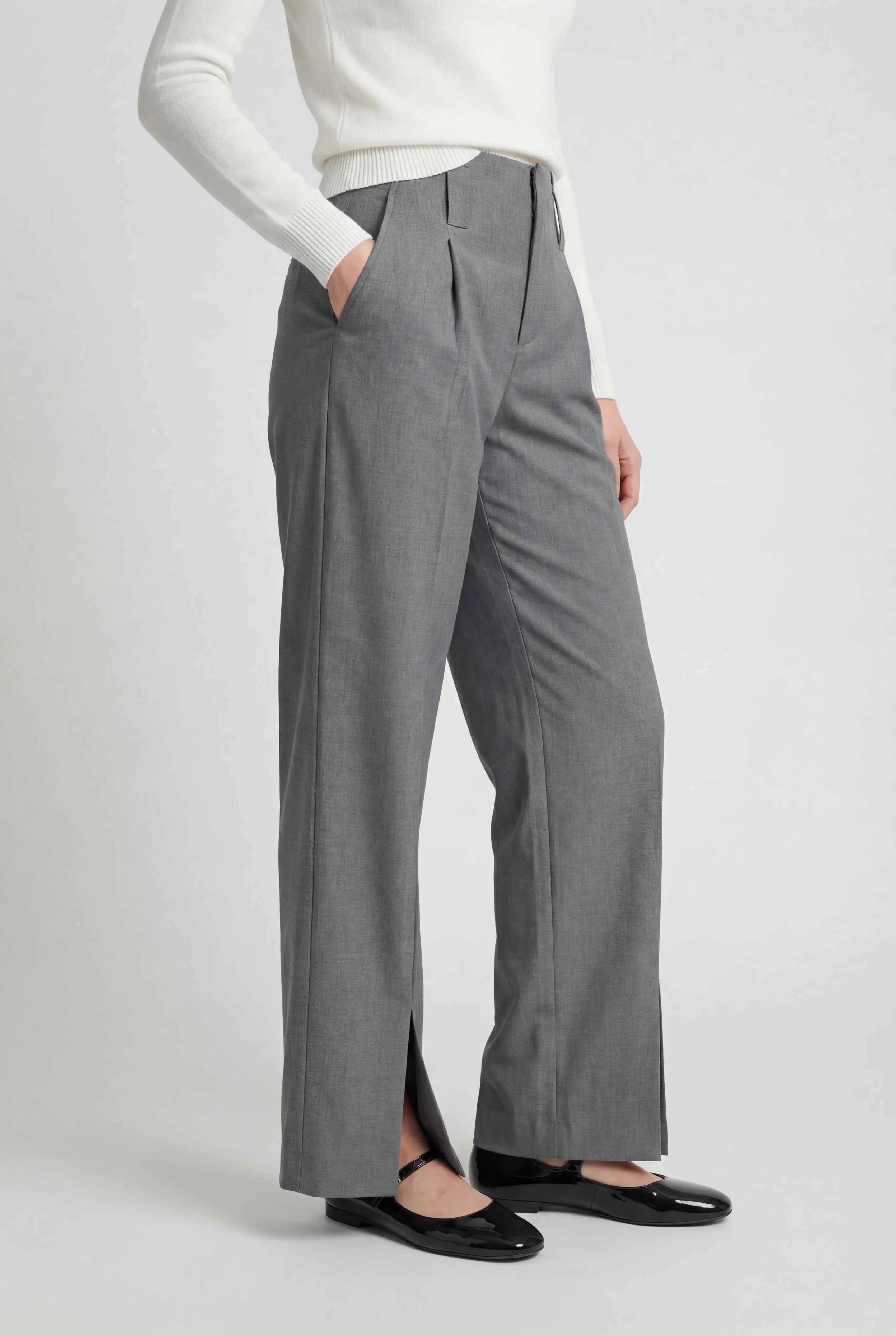 Vrouwen Hoge Taille Grijs Geplooide Broek