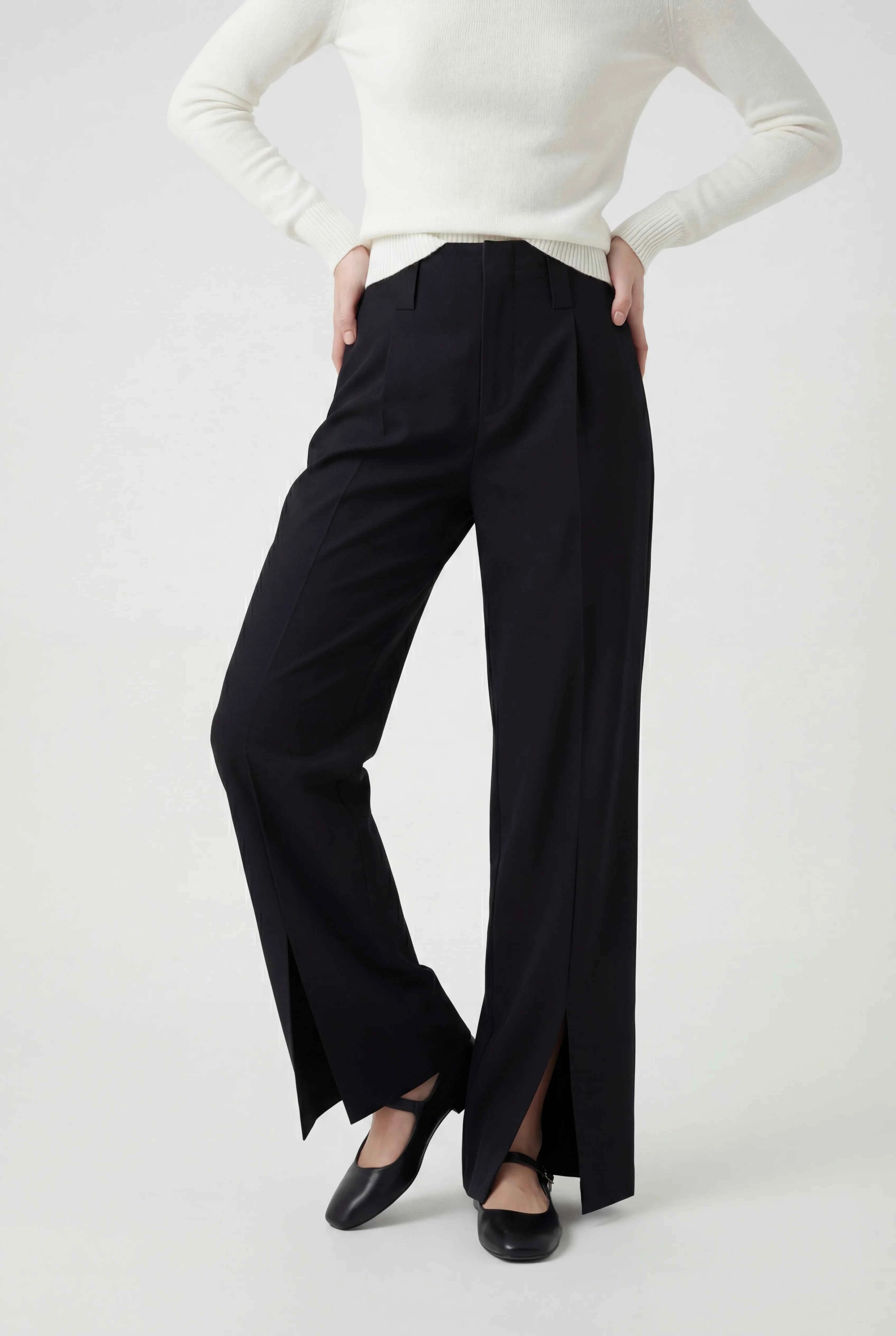 Vrouwen Hoge Taille Wit Geplooide Broek