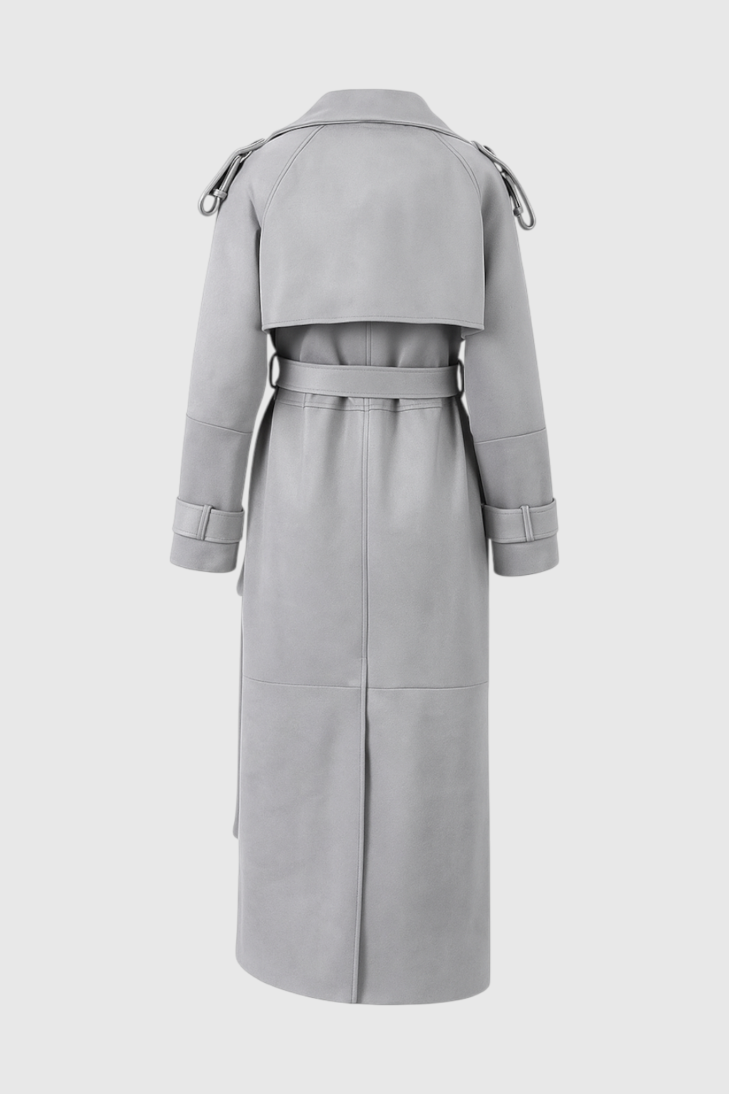 Vrouwen Lange Grijs Jas met Riem