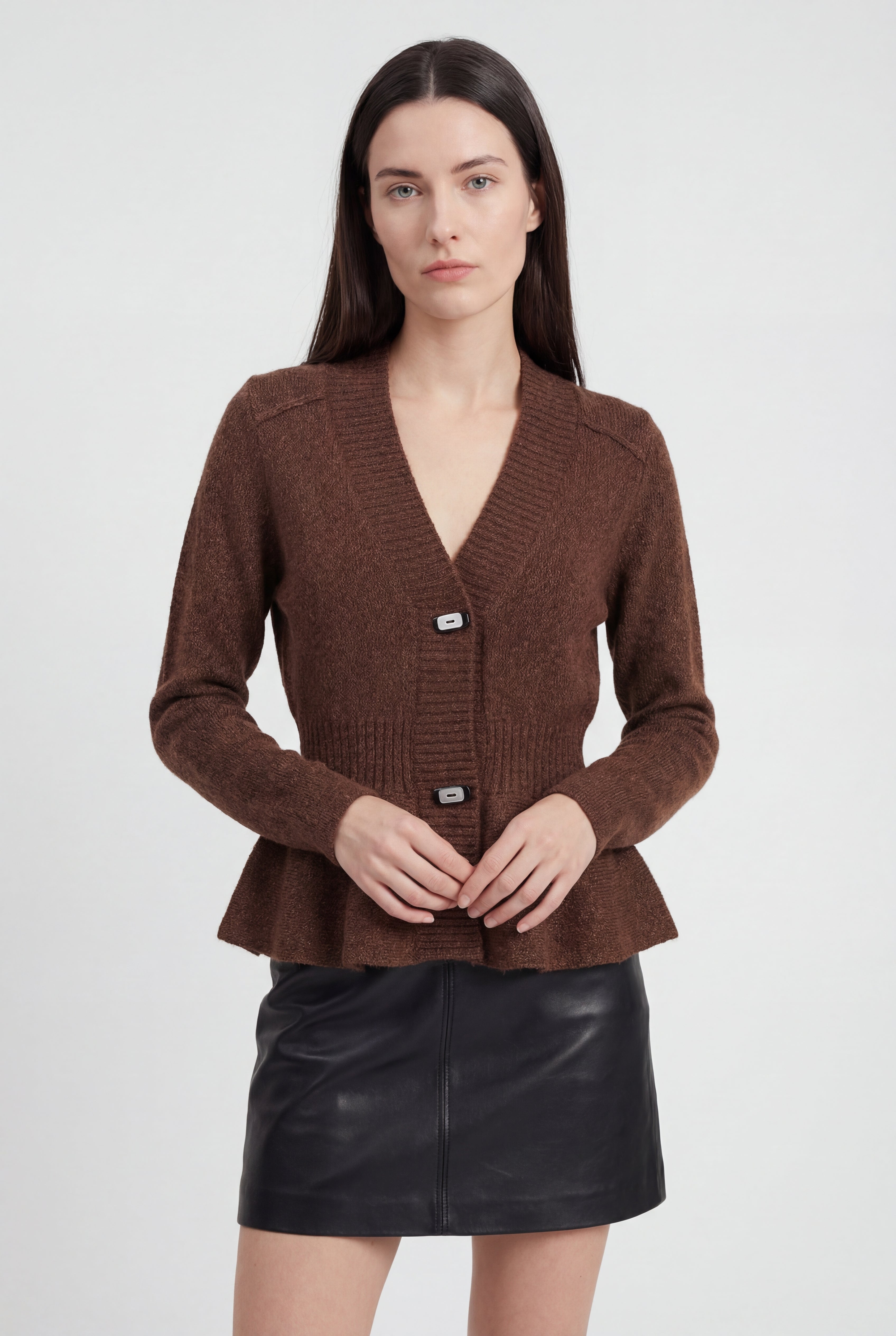 Women's Slim Brown V-Neck Cardigan