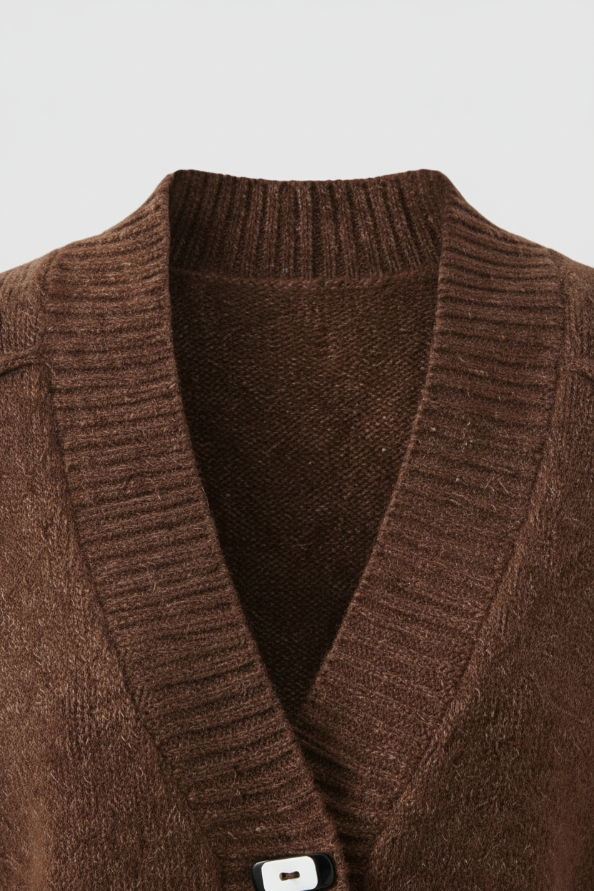 Women's Slim Brown V-Neck Cardigan