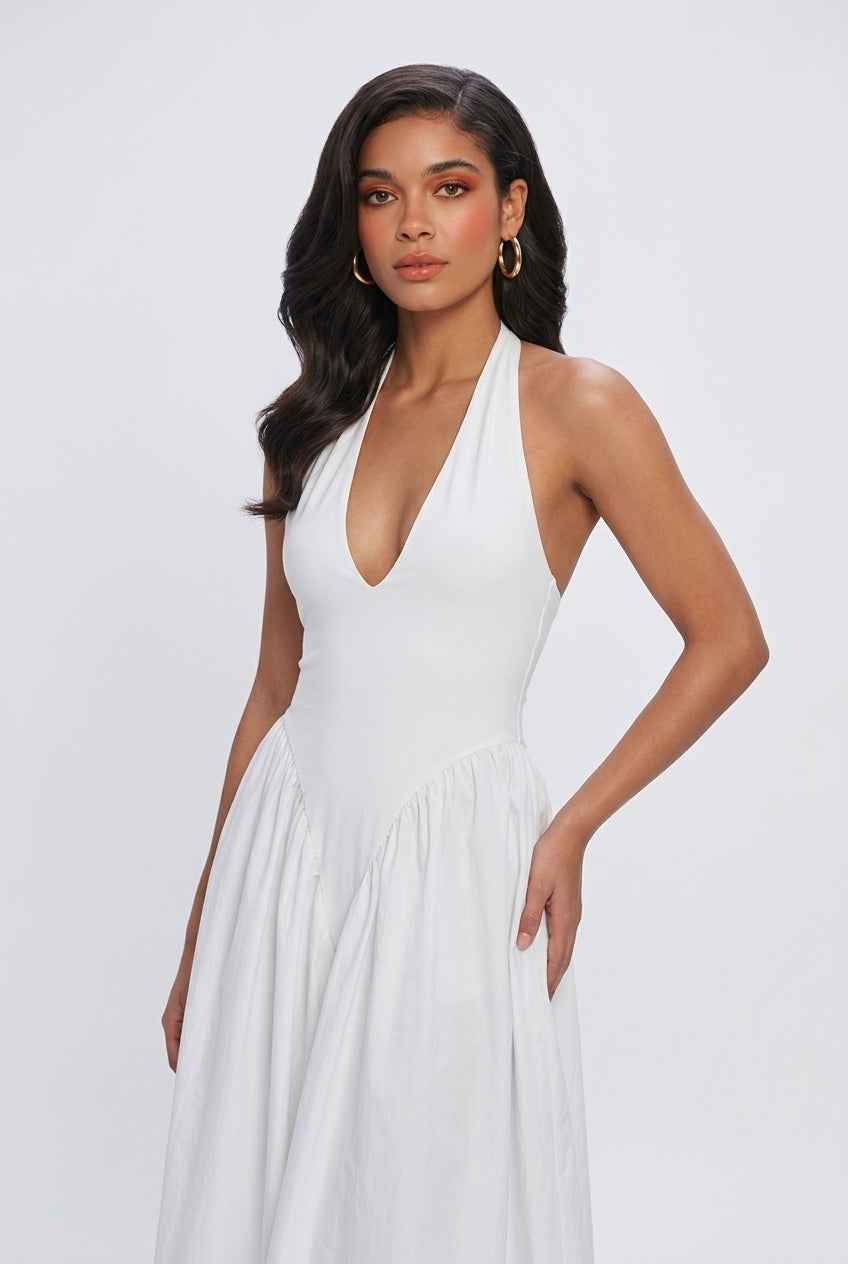Women's Dresses : White Elegant Midi Dress – Chic Feminine Style for Parties & Summer Events in van Vanda Liamo