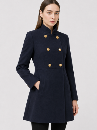 Women's Navy Blue Double-Breasted Winter Coat