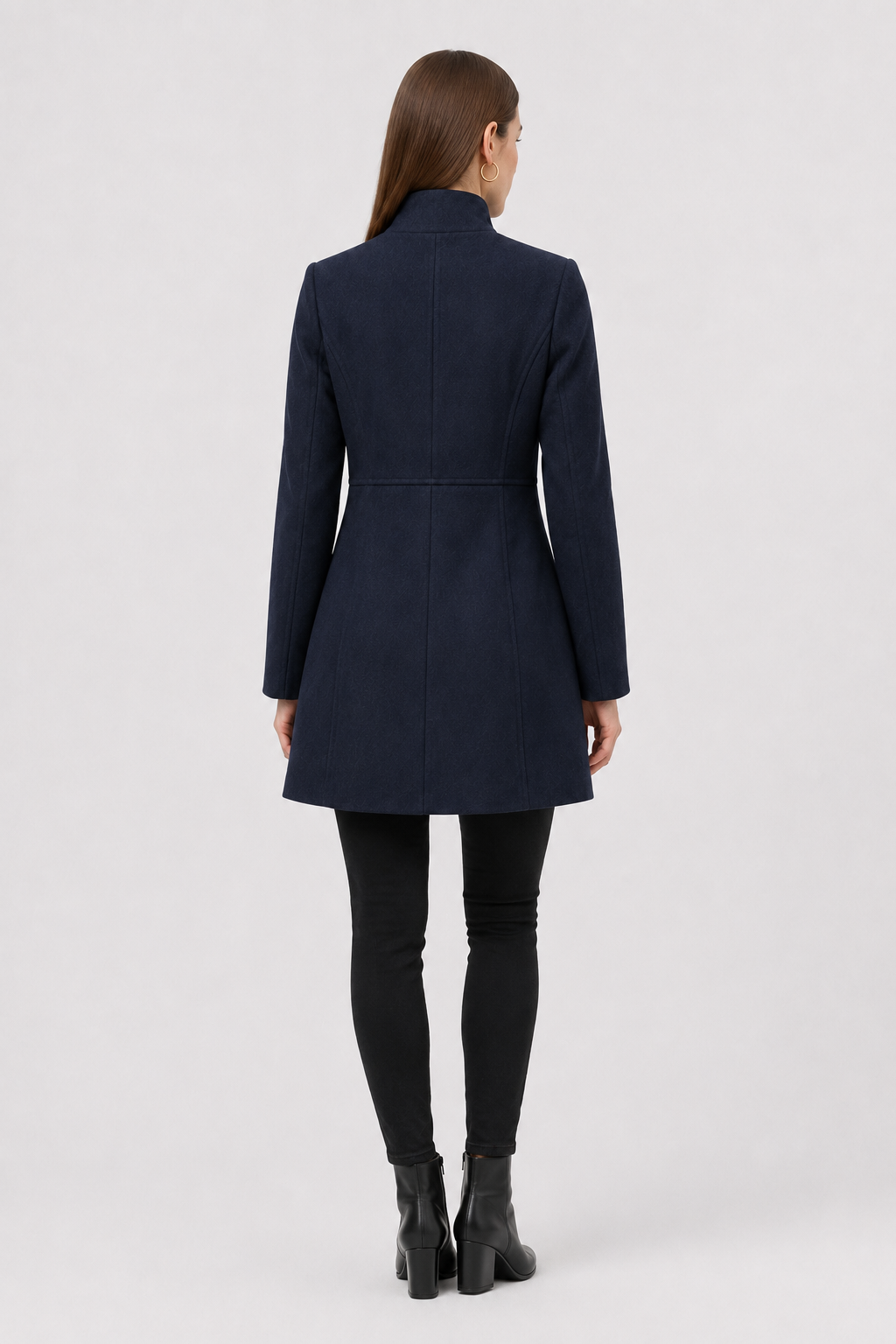 Women's Navy Blue Double-Breasted Winter Coat - view 3