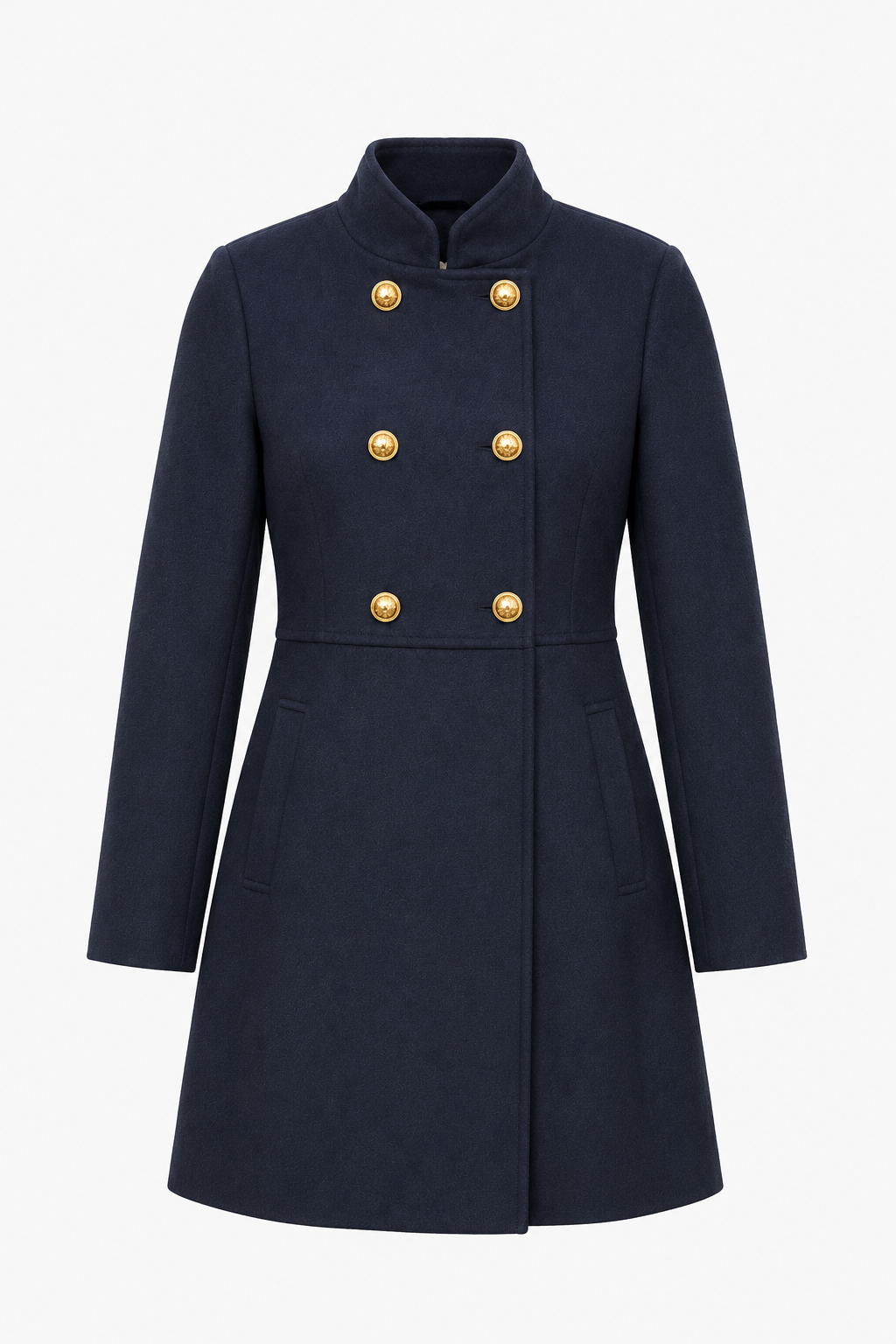 Women's Navy Blue Double-Breasted Winter Coat - view 4