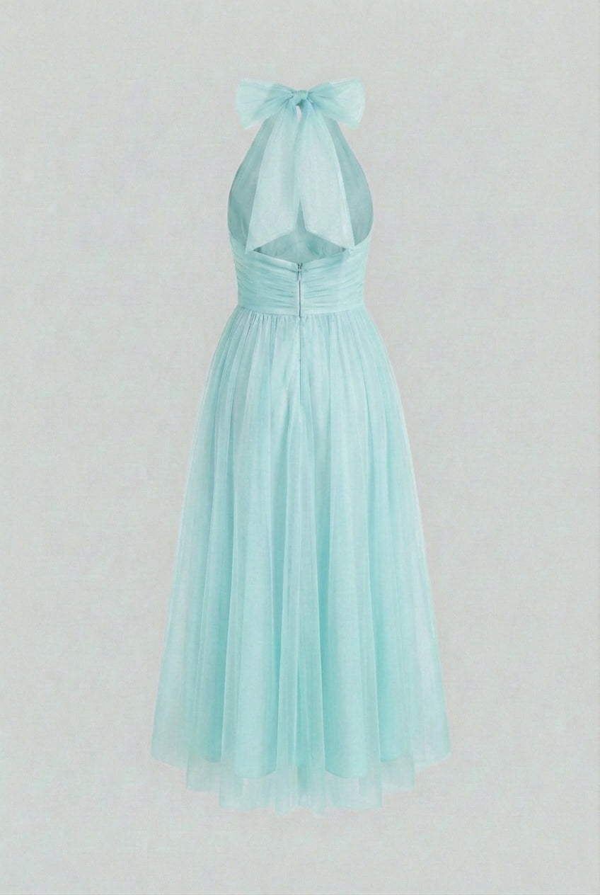 Women’s Blue Halter Neck Midi Dress