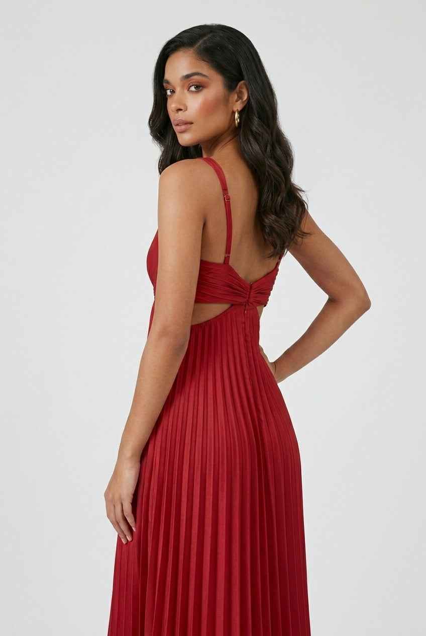 Women’s Bold Red Pleated Dress – Striking Elegance for Memorable Nights