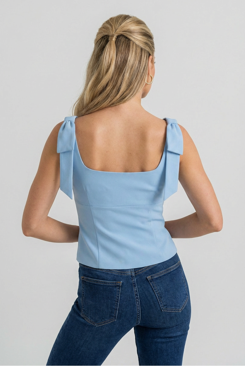Women's Cami Top with Bow in Blue - Slim Style