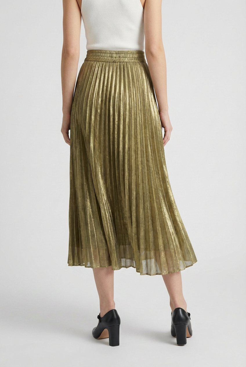 Women's Gold Pleated Maxi Skirt for Evening & Formal Occasions