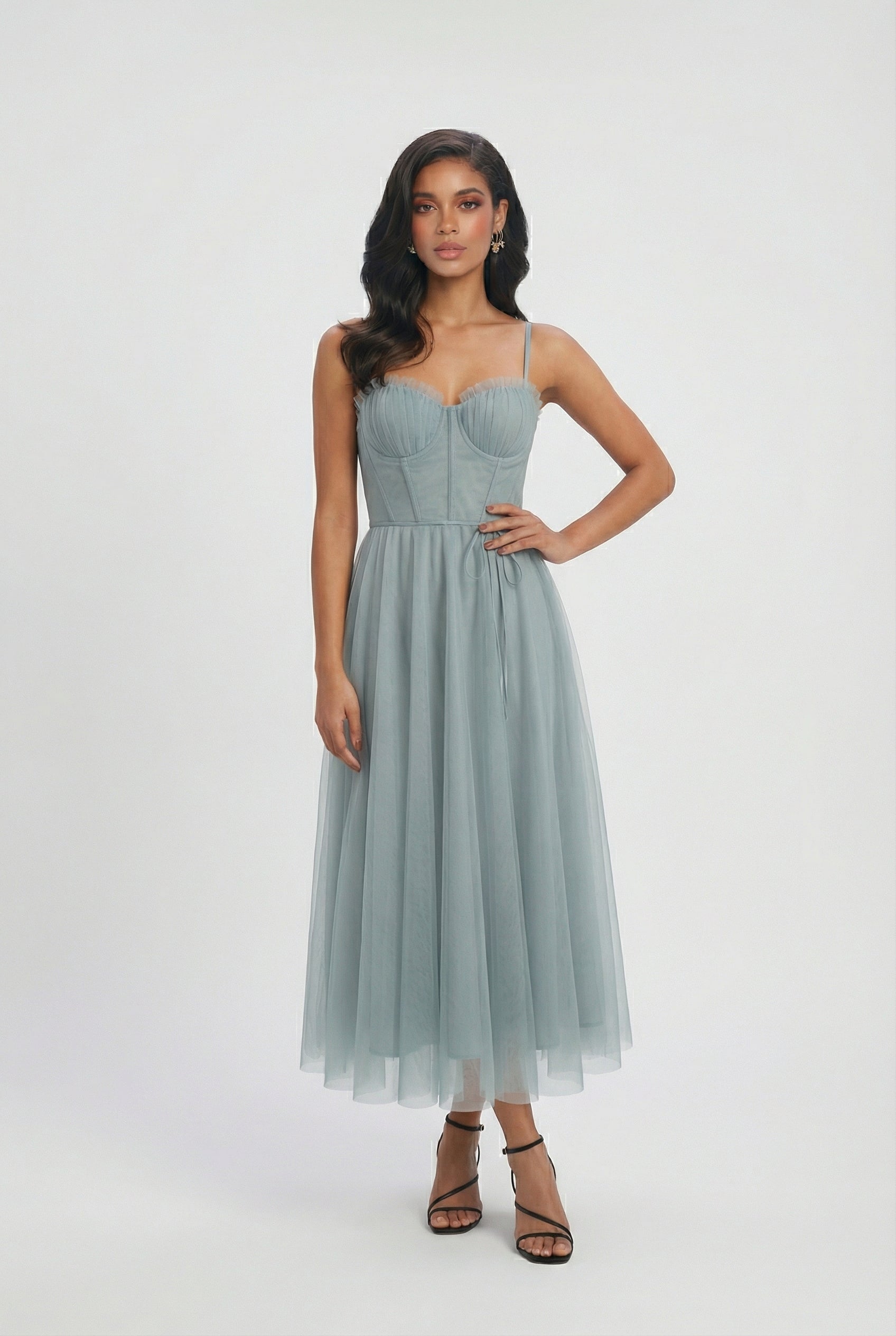 Women’s Gray Blue A-Line Midi Dres