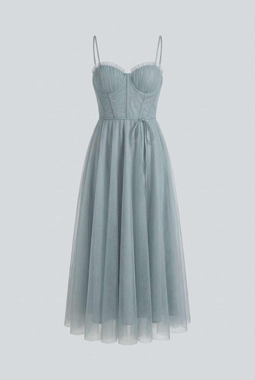 Women’s Gray Blue A-Line Midi Dres