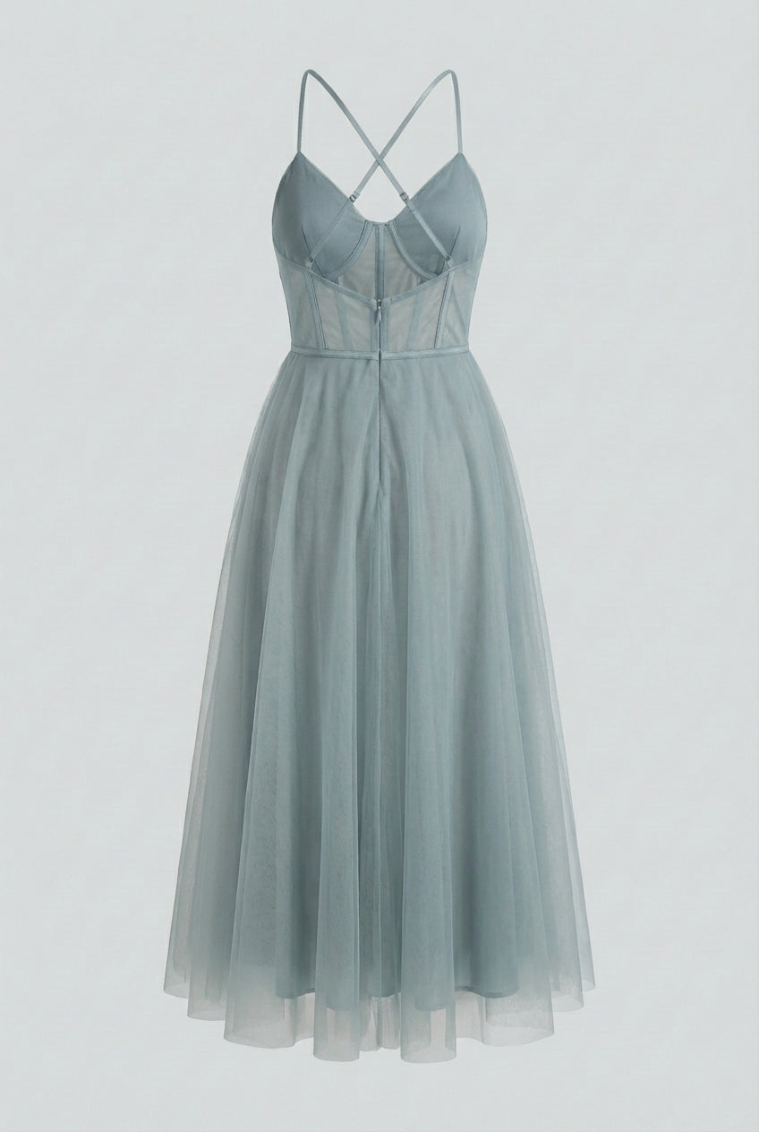Women’s Gray Blue A-Line Midi Dres