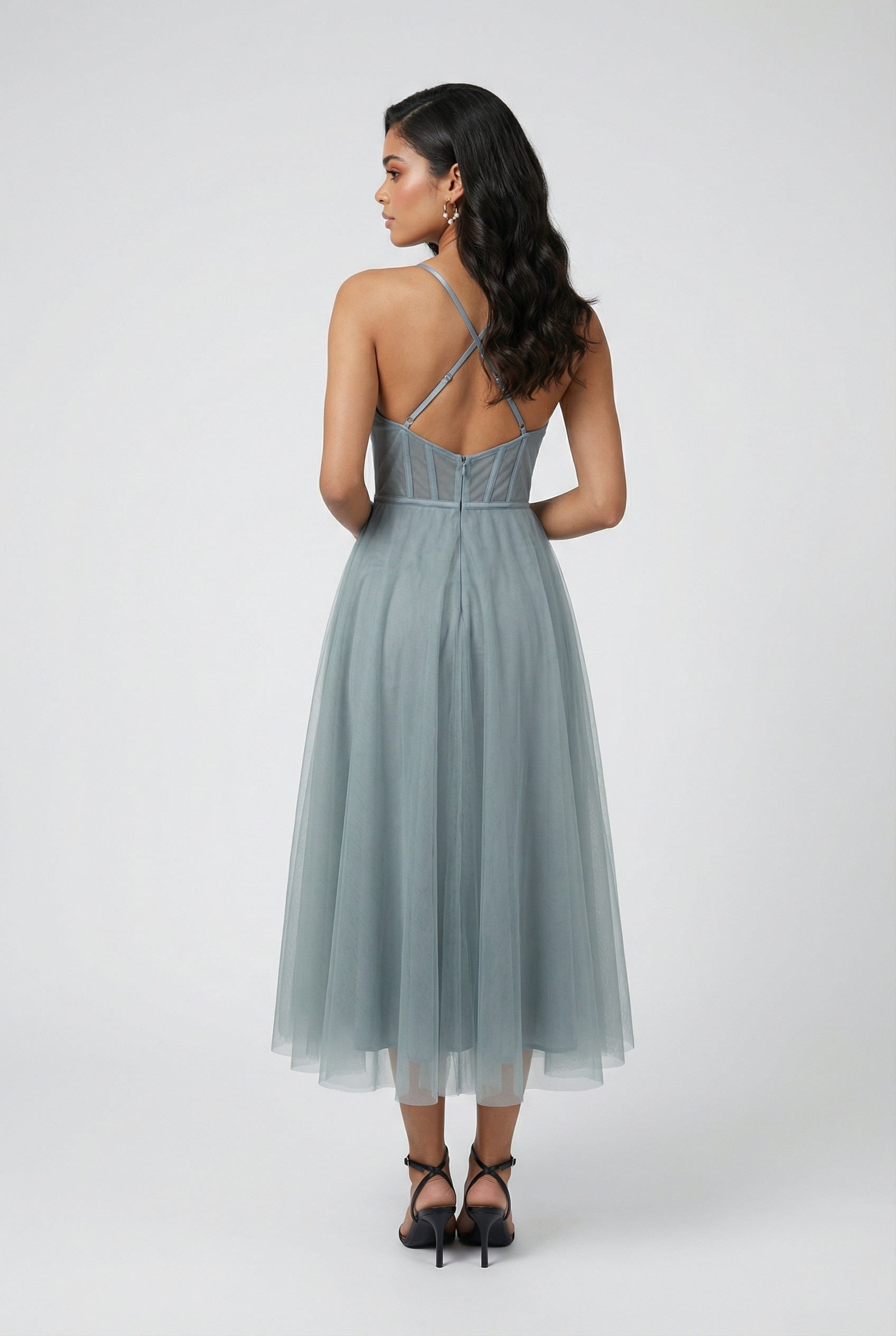 Women’s Gray Blue A-Line Midi Dres