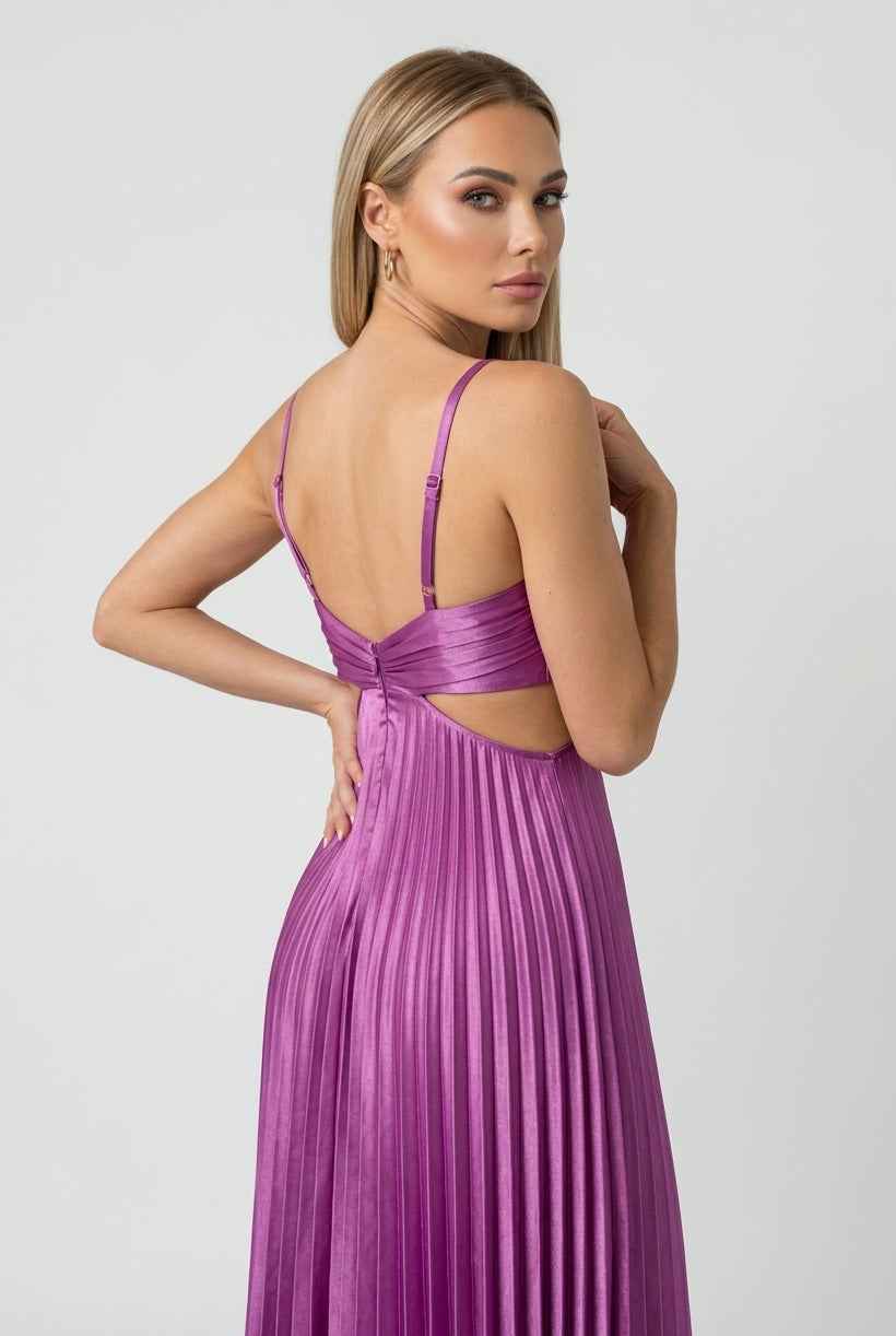 Women’s Luxe Purple Pleated Dress – Graceful Statement for Special Moments