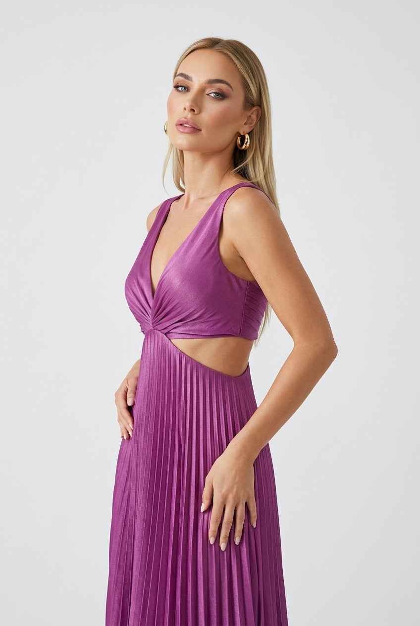 Women’s Luxe Purple Pleated Dress – Graceful Statement for Special Moments