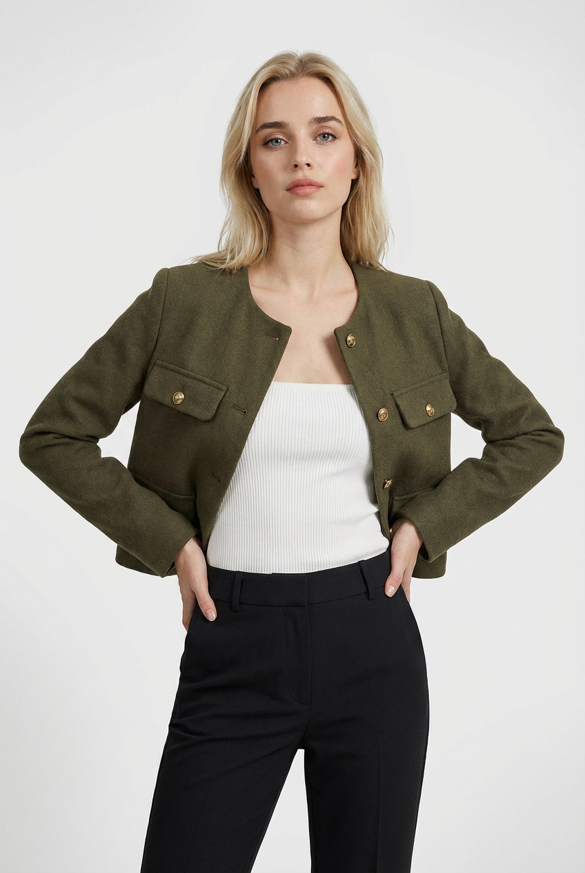 Jacket : Women's Olive Green Winter Short Jacket in van Vanda Liamo