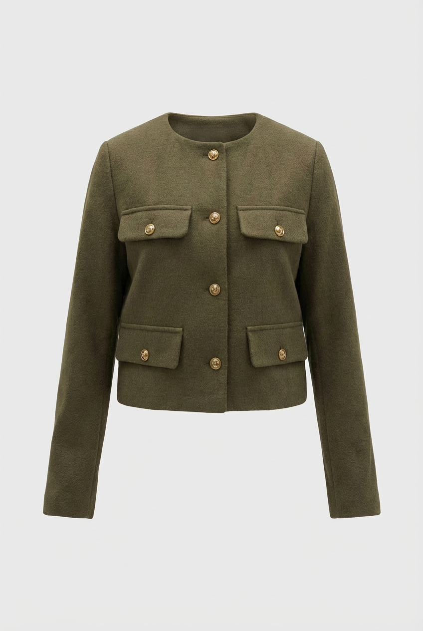Jacket : Women's Olive Green Winter Short Jacket in van Vanda Liamo