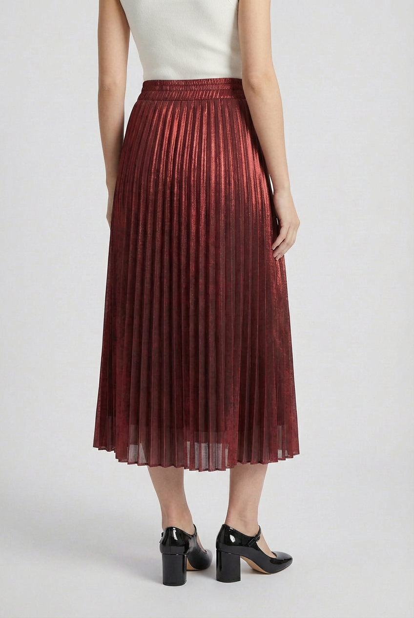 Women's Red Pleated Long Skirt