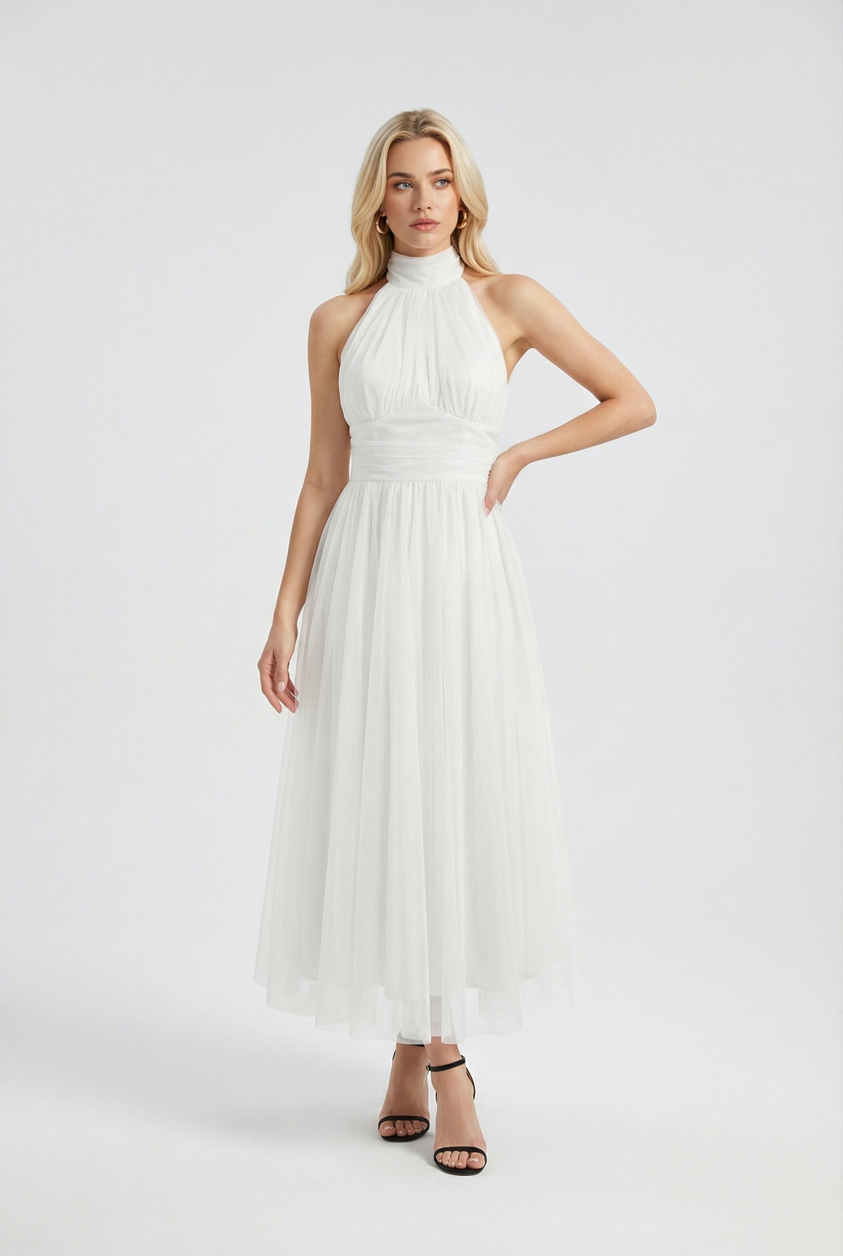 Women’s White Halter Neck Midi Dress