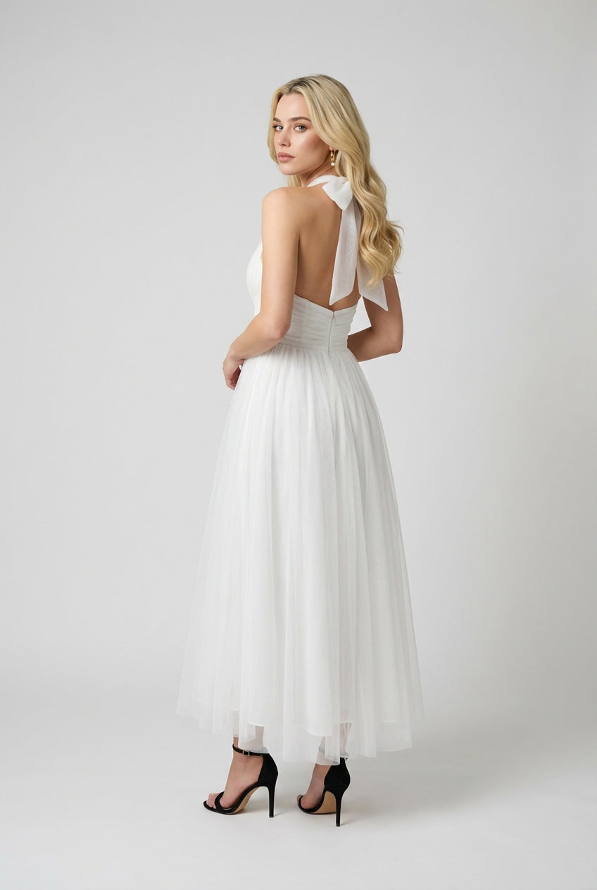 Women’s White Halter Neck Midi Dress