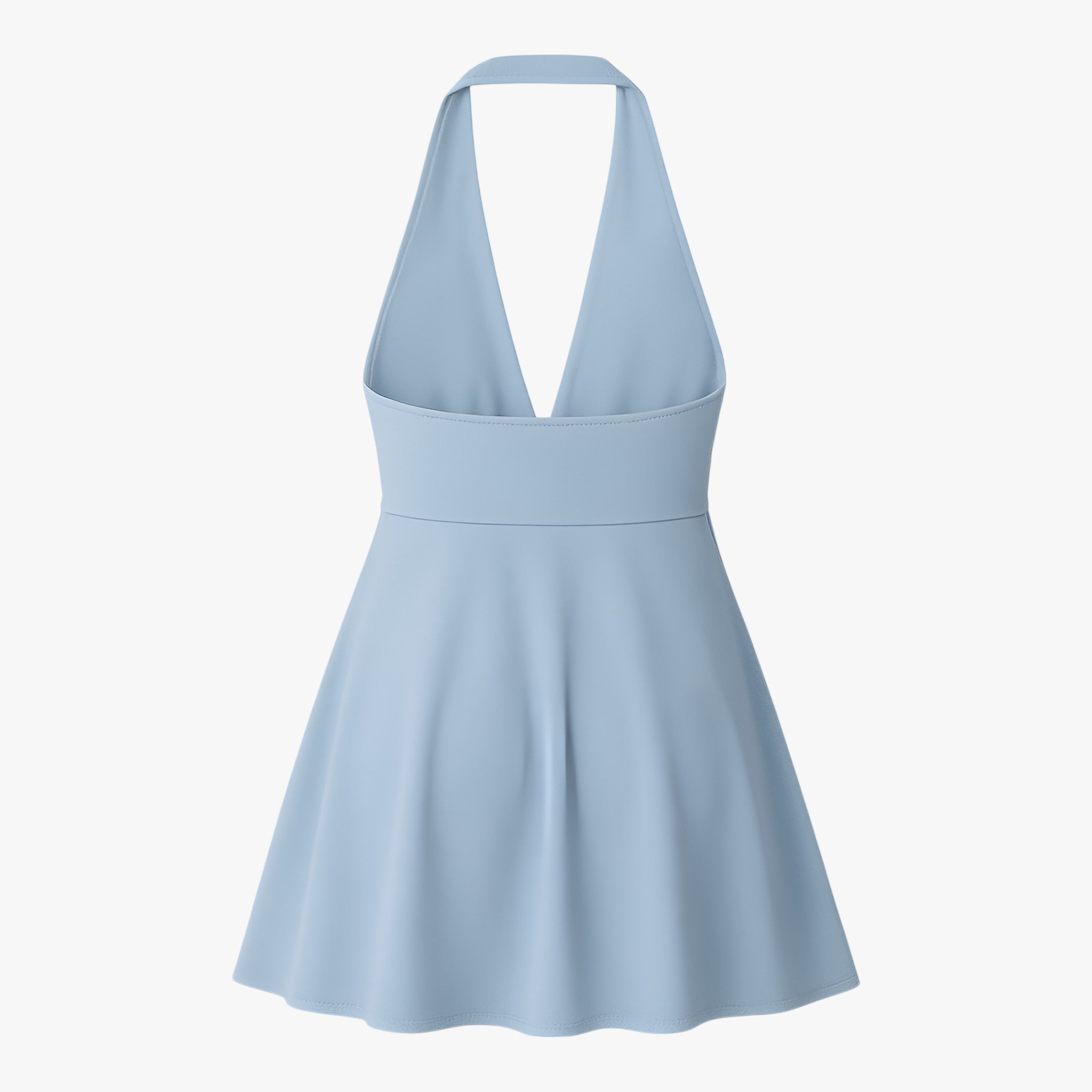 Damesjurken : Maria | Zomerjurk Dames Halter Rugloos Mini Dress - Blauw in van Vanda Liamo