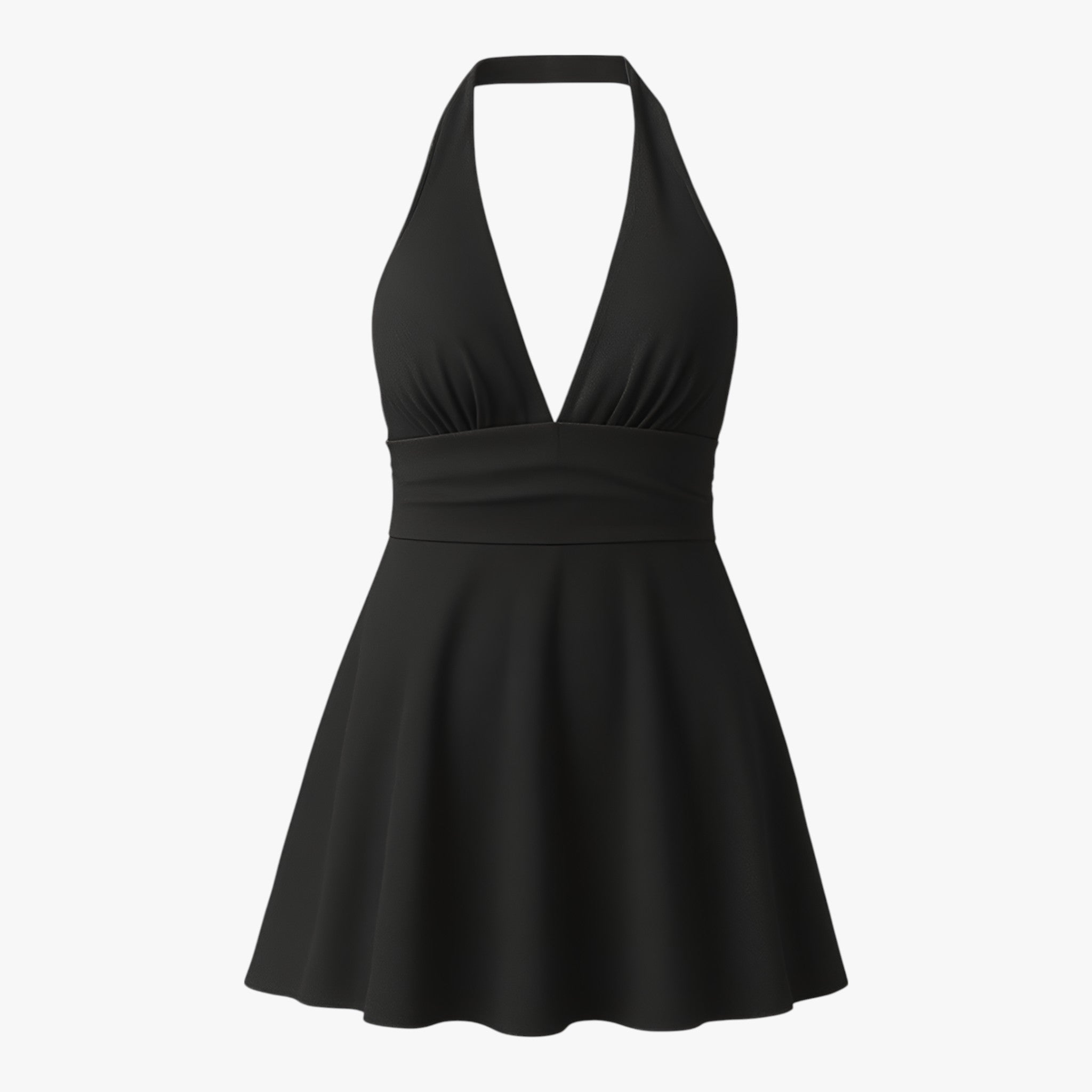 Damesjurken : Maria | Zomerjurk Dames Halter Rugloos Mini Dress - Zwart in Zwart van Vanda Liamo