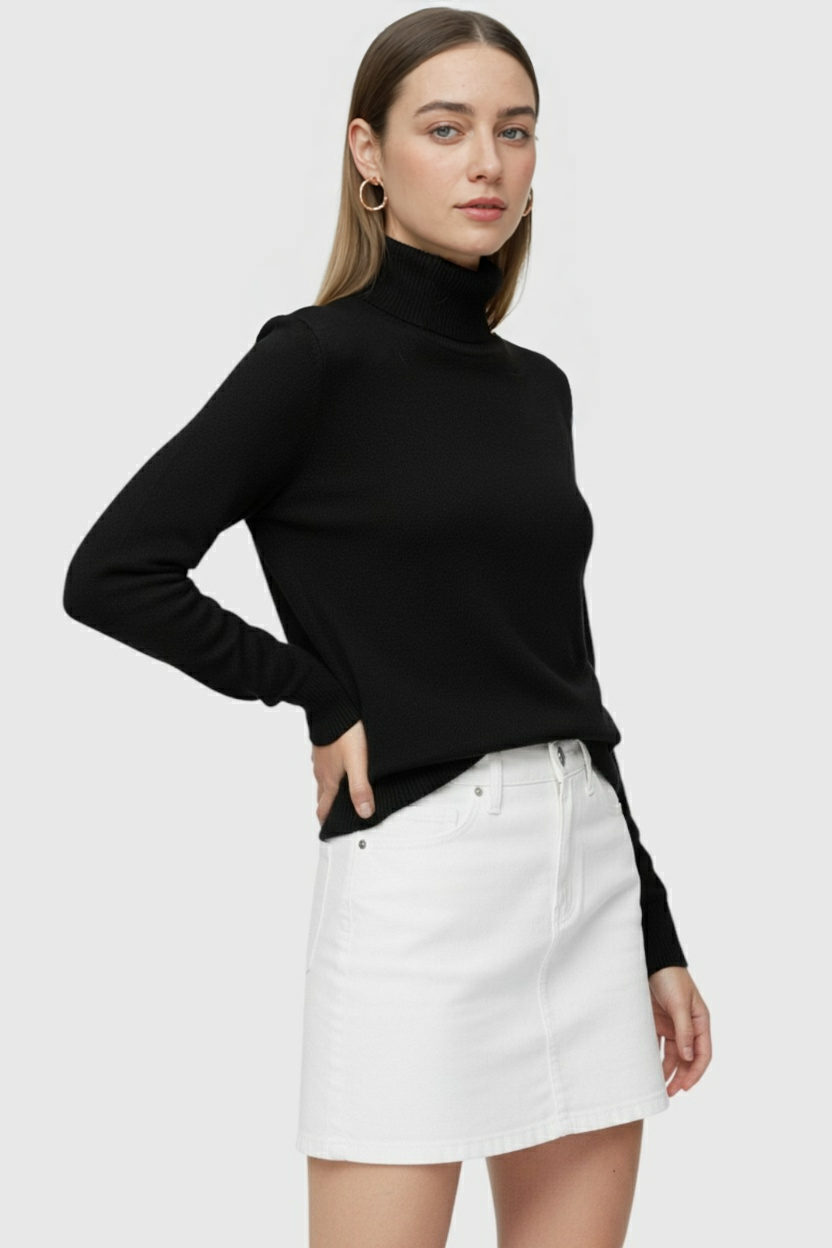 Zwart Fleece Gevoerde Thermische Coltrui