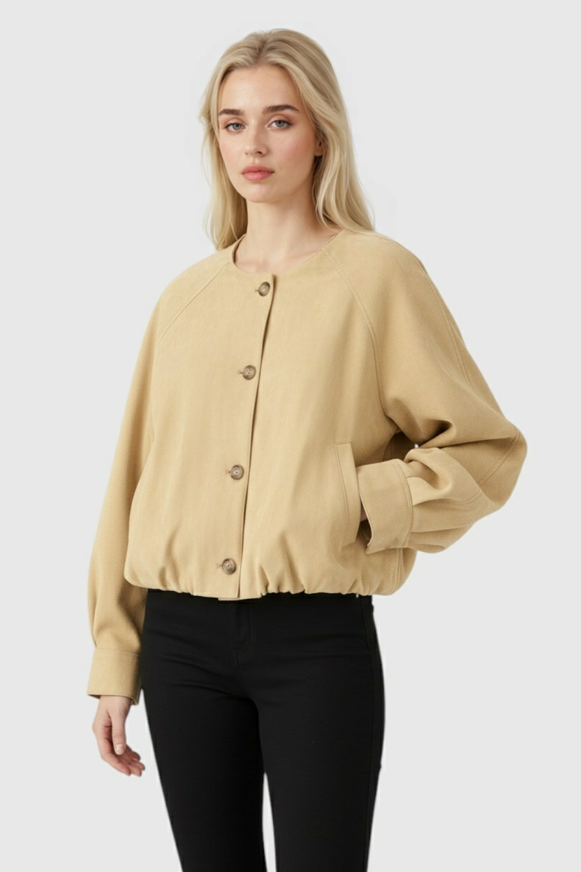 Dames Elegante Ronde Hals Jasje - Khaki