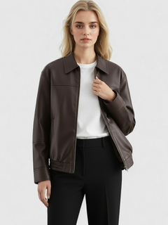 Women's Faux Leather Aviator Jacket - Black, S-XL - Stylish & Warm