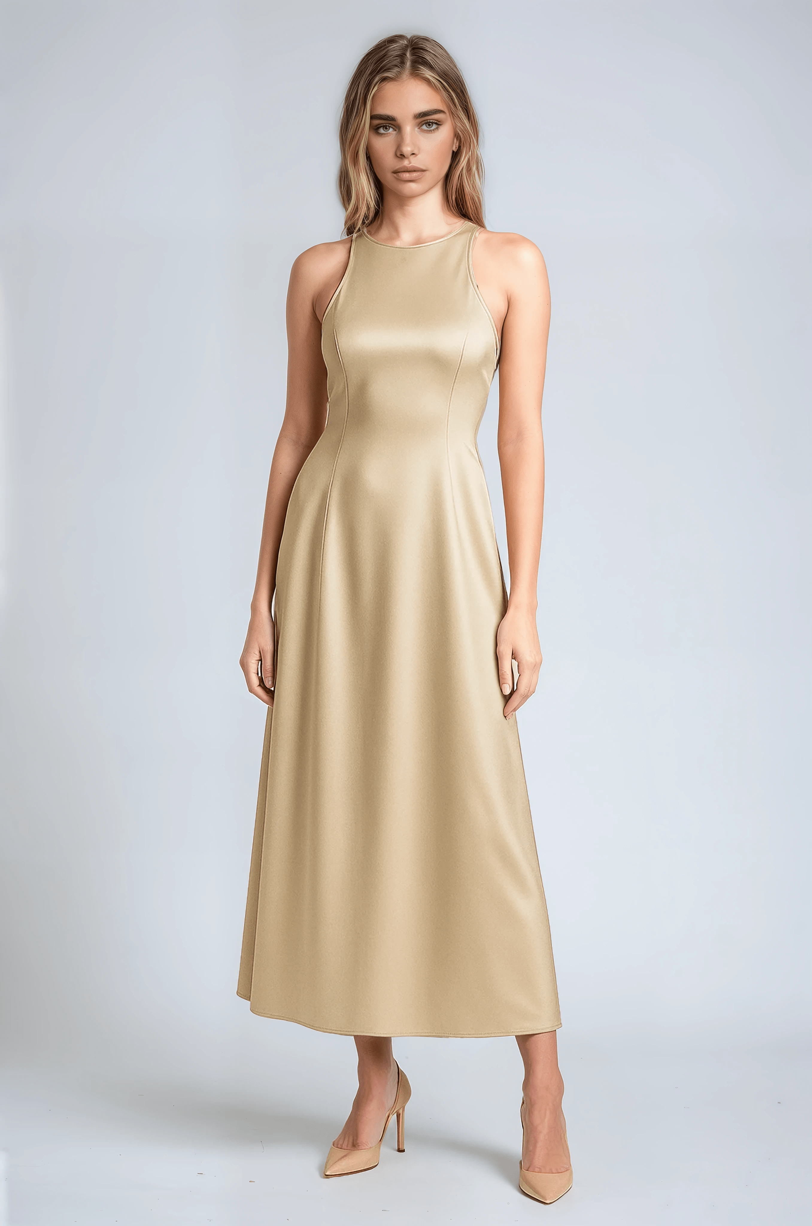 Jurken : Ella Elegante Satijn Zomerjurk Dames Khaki - De Perfecte Elegant Satijn Zomerjurk Dames voor Jouw Zomerstijl in van Vanda Liamo