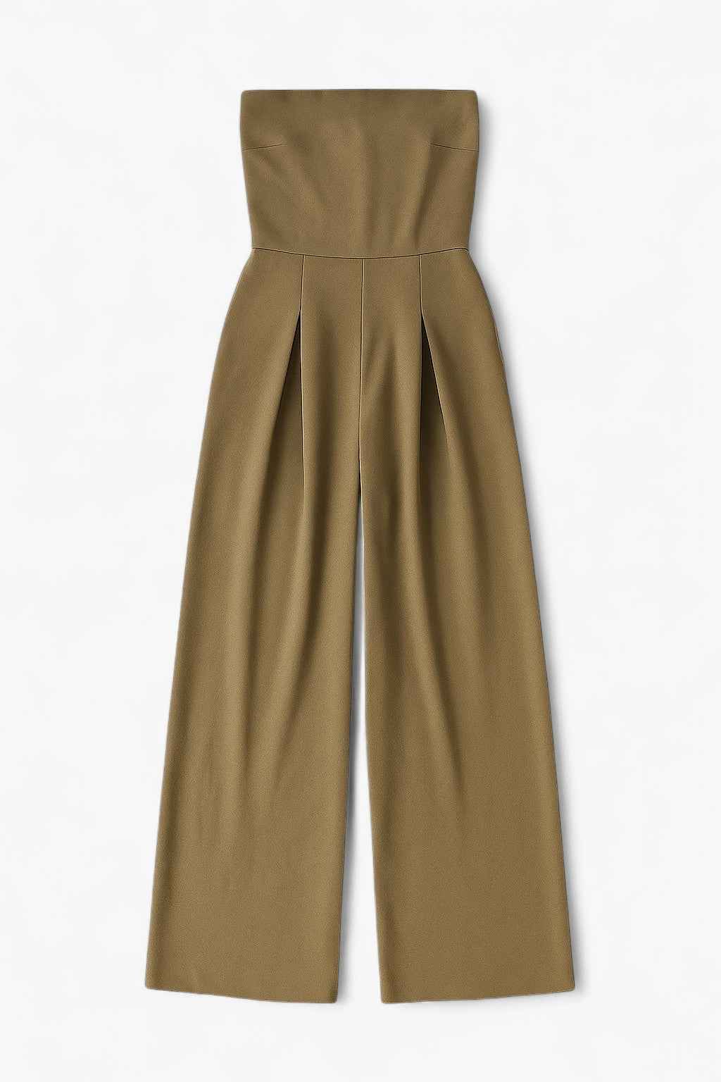 Dames Jumpsuits & Rompers : Strapless Jumpsuit met Wijde Pijpen – Verfijnde Simpliciteit in Khaki in Khaki van Vanda Liamo