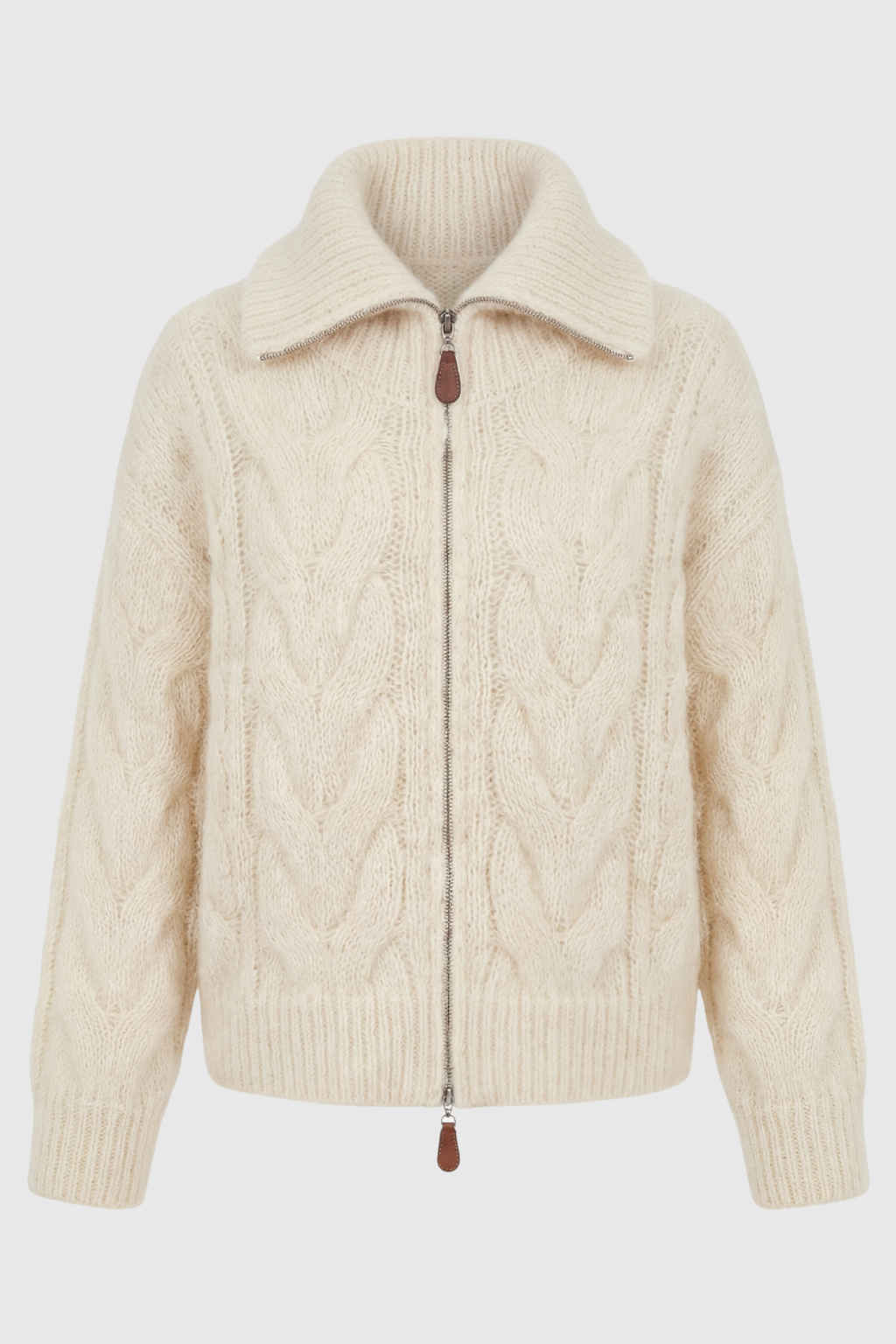 Women's Beige Cardigan with Zipper - Beige | Vanda Liamo
