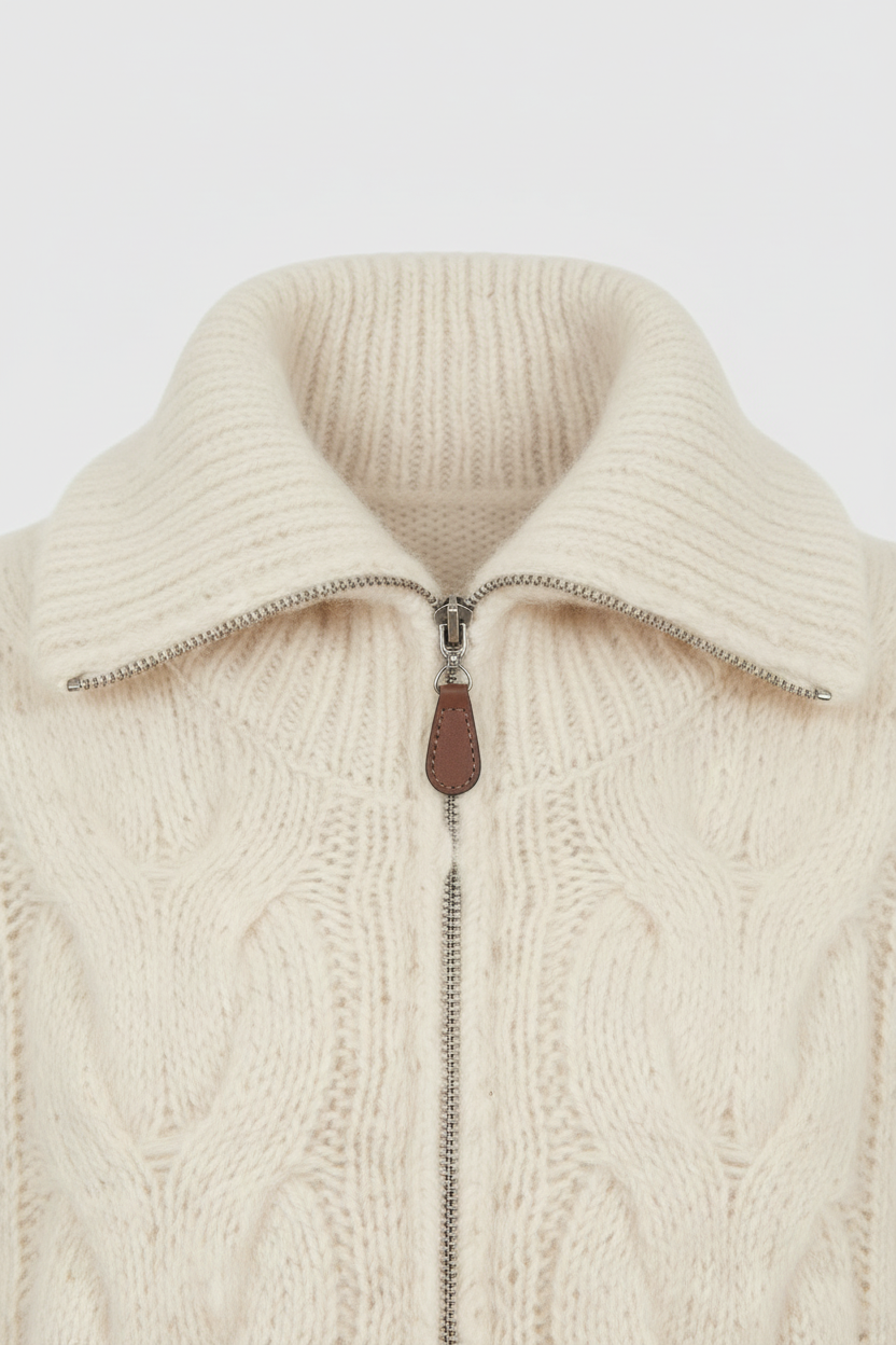 Cardigan : Women's Beige Cardigan with Zipper in van Vanda Liamo