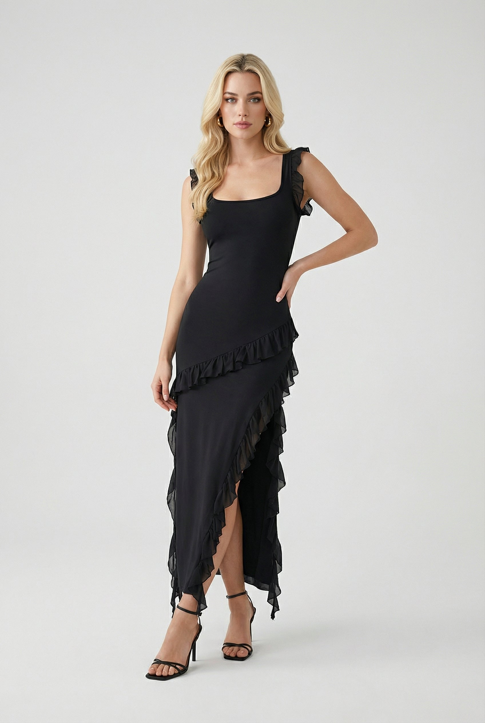 Black Sexy Maxi Dress for Women – Backless High Slit Elegant Night Out Gown