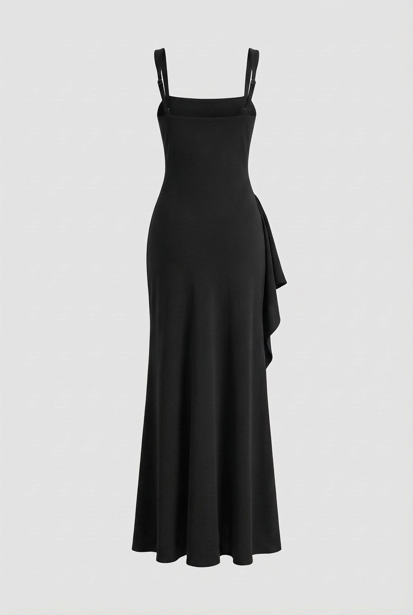 Black Square Neck Dress with Slit Black Square Neck Dress with Slit