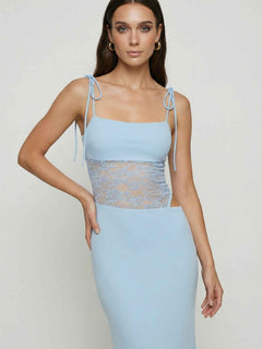 Women's Blue Aura Bodycon Stretch Knit Maxi Dress for Evening Wear