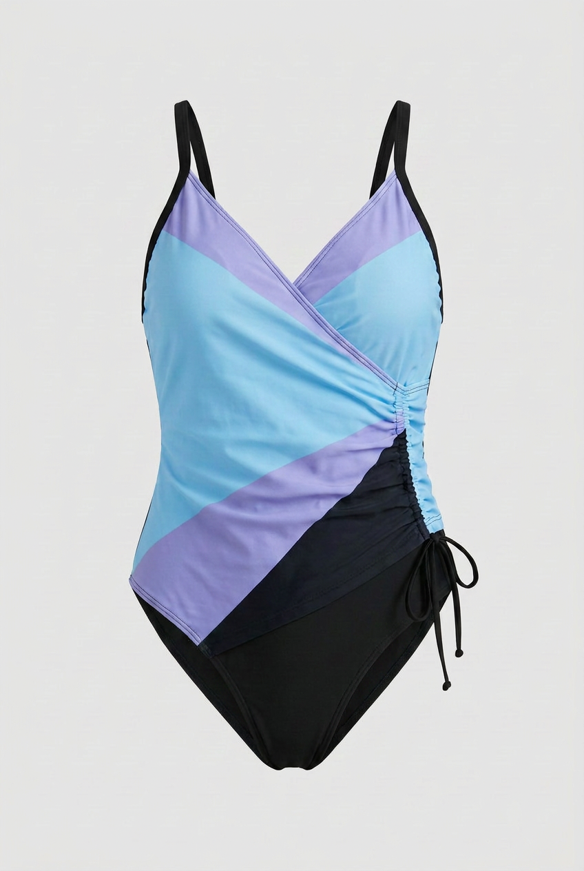Blue Colorblock One-Piece Swimsuit – Arctic Azure Tummy Control Wrap
