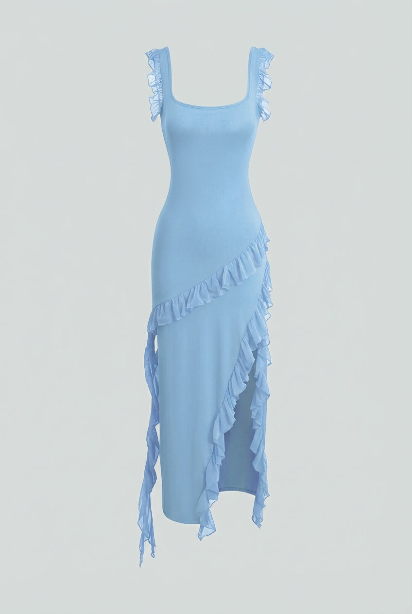 Blue High Slit Evening Maxi Dress – Women's Sexy Backless Summer Party Dress