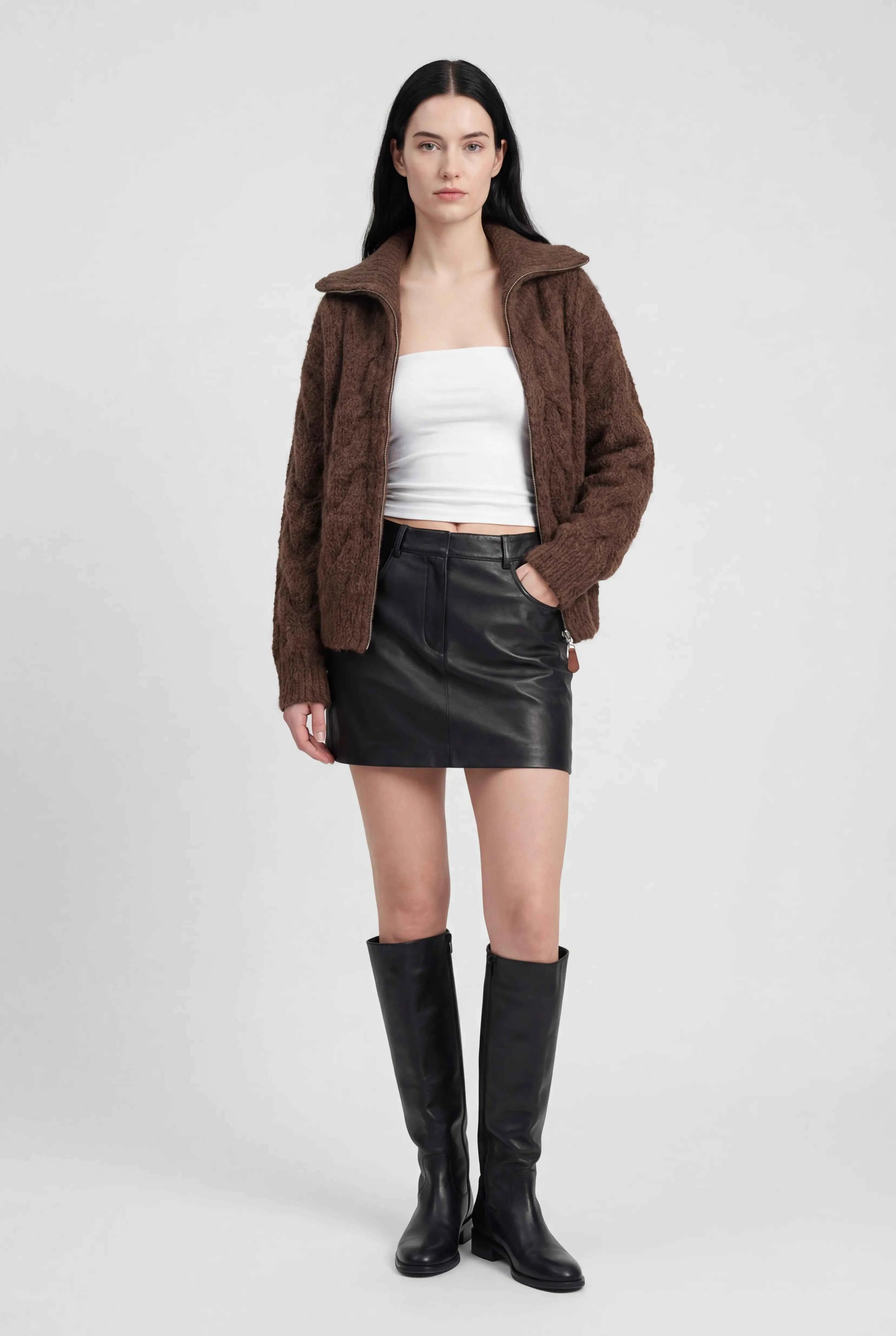 Beige Cardigan met Rits voor Women's