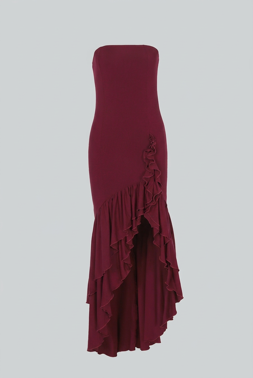 Burgundy Strapless Maxi Dress for Women – Elegant Evening Dress - Burgundy | Vanda Liamo