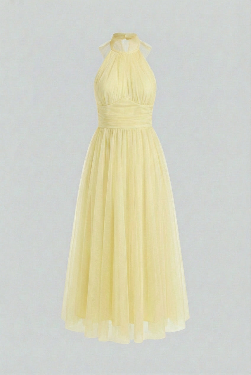 Yellow High Neck Midi Dress