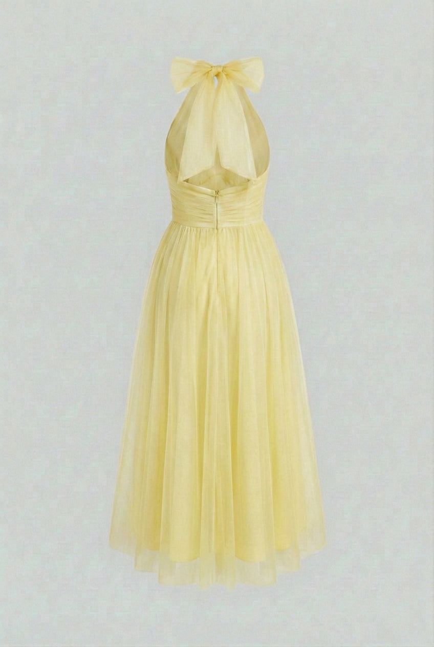 Yellow High Neck Midi Dress